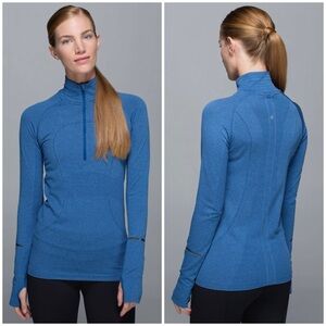 Lululemon Run: Swiftly Tech 1/2 Zip Tonka Stripe Heathered Blue Rugged Blue 8